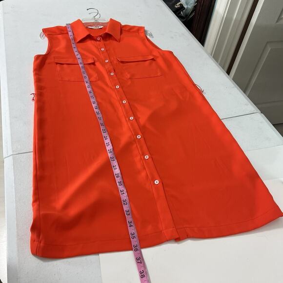 Amanda Uprichard Shirt Dress Orange Sleeveless Size M Knee Length Old Money - Picture 11 of 12